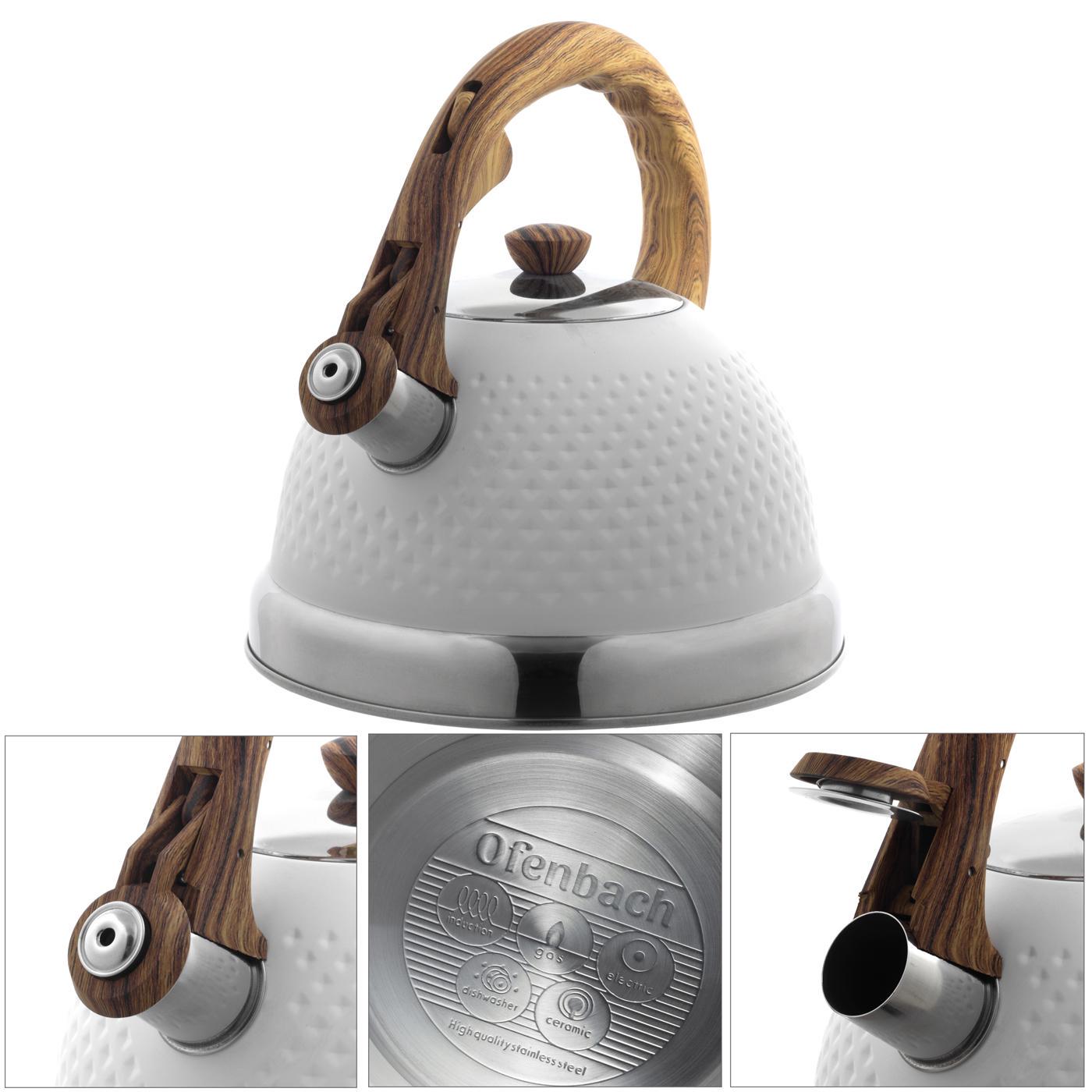 Чайник со свистком и ручкой с покрытием soft touch под дерево Ofenbach KM-100305 из нержавеющей стали 2,7 л Белый (150-84-100305) - фото 2 Чайник со свистком и ручкой с покрытием soft touch под дерево Ofenbach KM-100305 из нержавеющей стали 2,7 л Белый (150-84-100305) - фото 2
