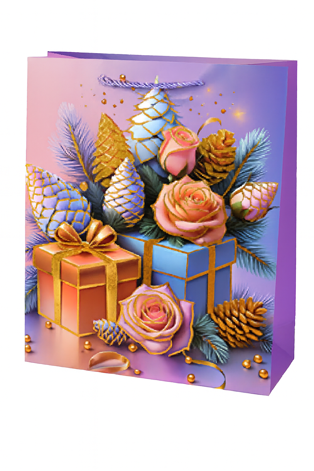Подарочный пакет с ручками Merry Christmas R34761-L 31х42х12 см Фиолетовый (30167419)