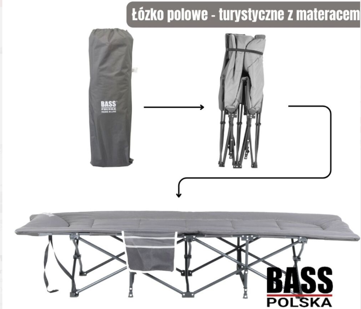 Ліжко туристичне розкладне Bass Polska BH 31007 з матрацом 198x68x40 см Сірий - фото 5 Ліжко туристичне розкладне Bass Polska BH 31007 з матрацом 198x68x40 см Сірий - фото 5