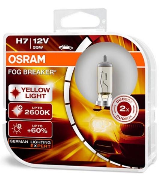 Лампи галоген Osram FOG BREAKER 12 V H7 55 W 2600 K +60% жовте світло 2 шт.