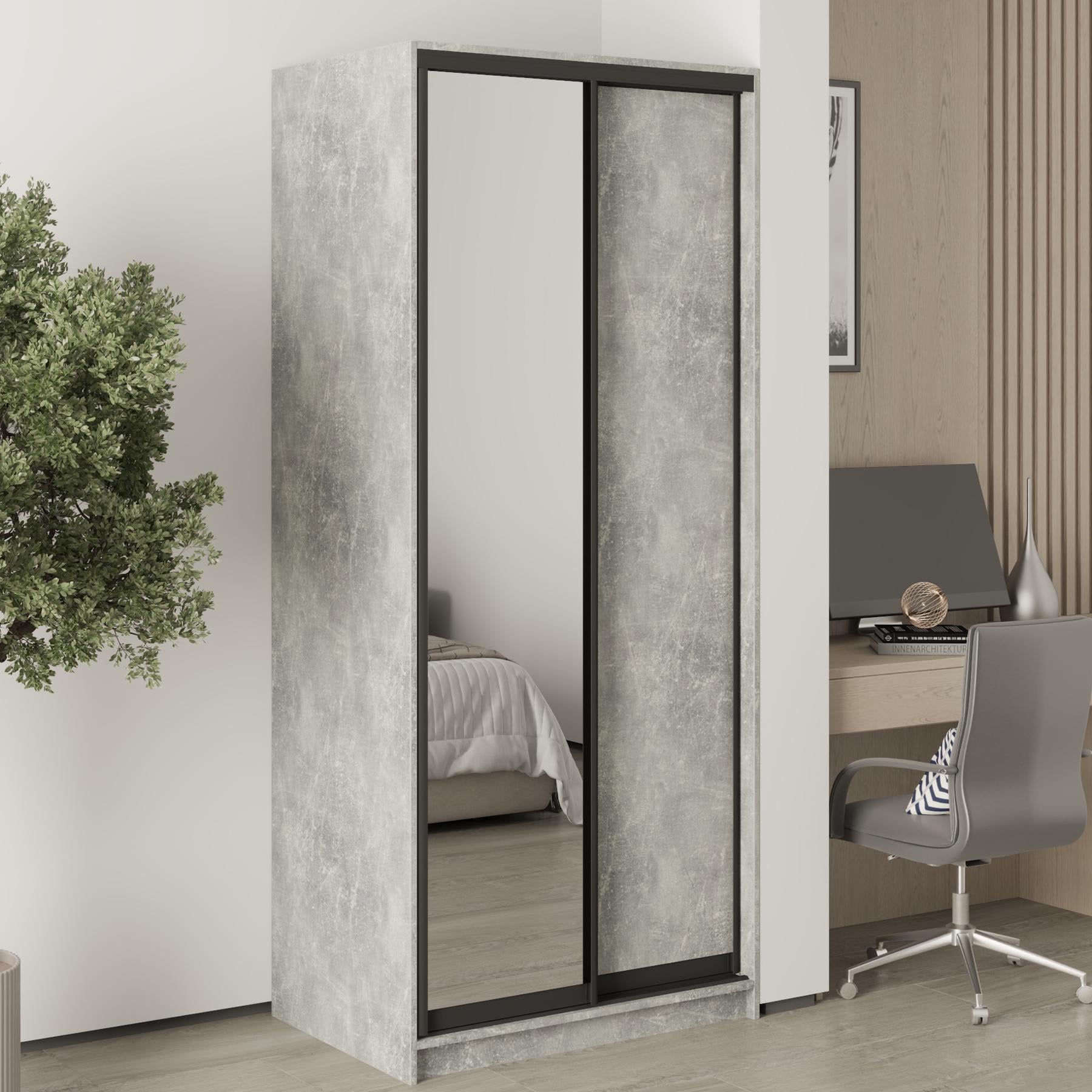 Шафа-купе дводверна MebelStar Уні BG ДСП/дзеркало 90x60x210 см Бетон (MBS-11367)