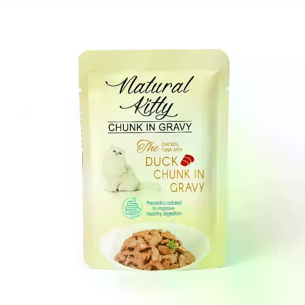 Корм влажный для котов Natural Kitty Chunk in Gravy Chicken Tuna with Duck курица/тунец/утка и печенью в соусе 85 г