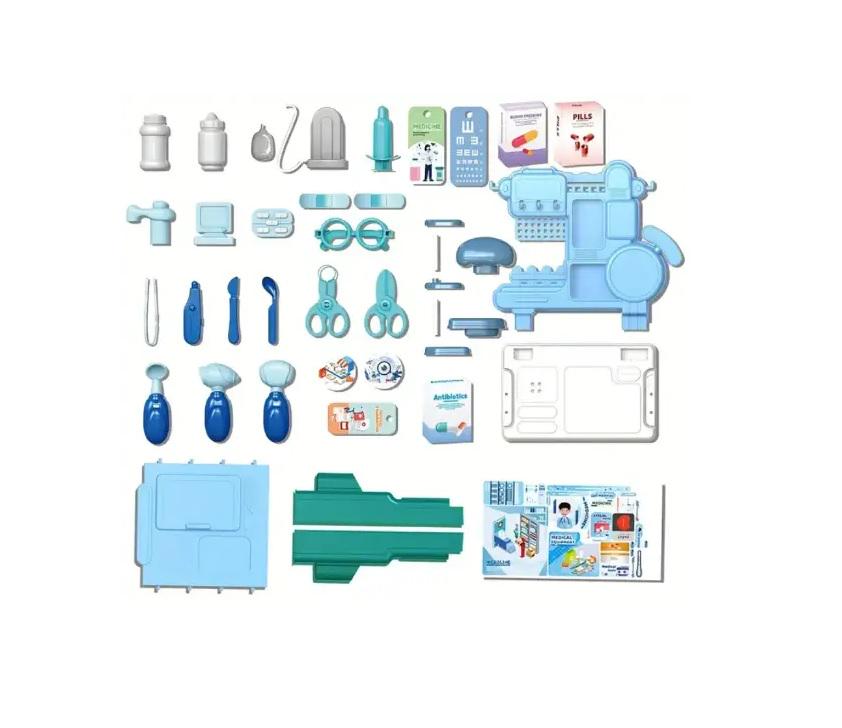 Игровой набор врача Medical Station муляжи инструментов/столик с полочками/наклейки Blue (149079)