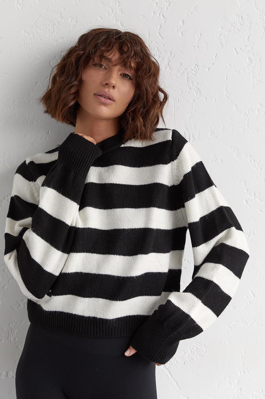 Джемпер вязаный в полоску oversize L Черный (11684014)
