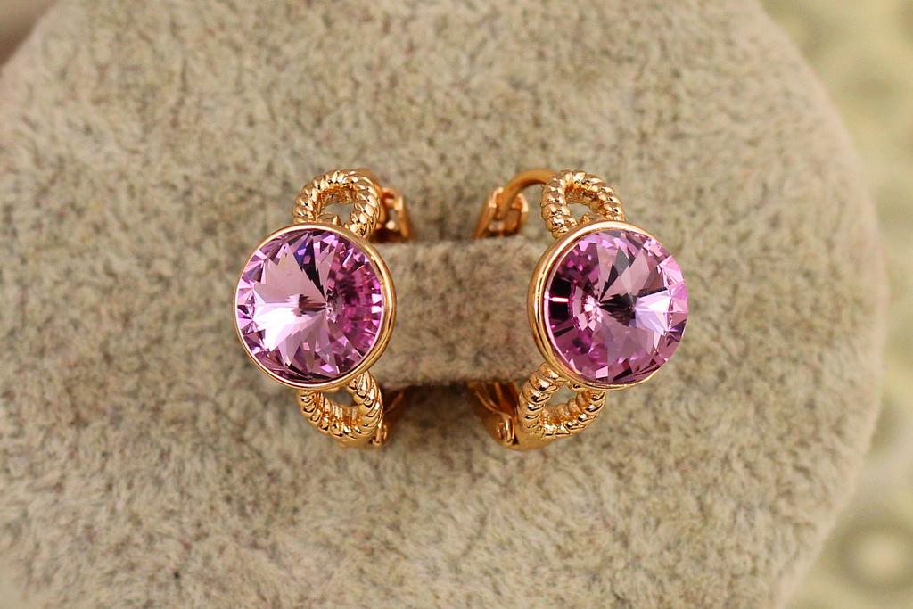 Сережки Xuping Jewelry Мідея з рожевим каменем Сваровські 1,6 см Золотистий