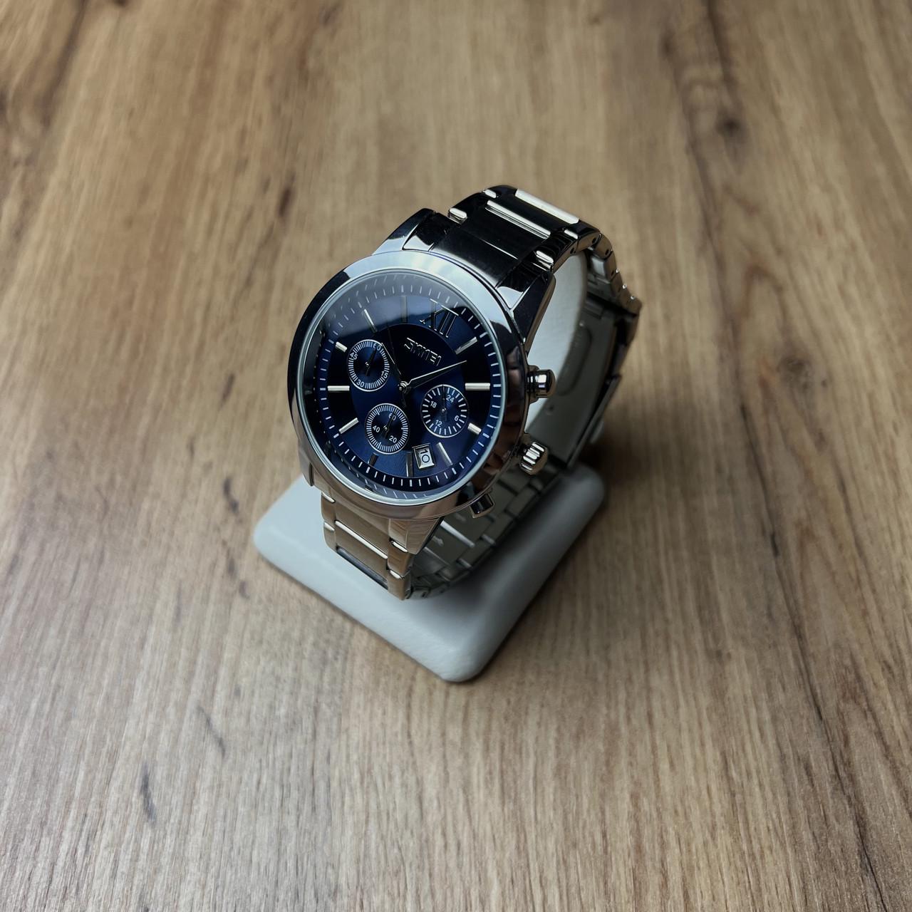 Часы мужские металлические Skmei с датой Серебристый/Синий (z069-3) - фото 3 Часы мужские металлические Skmei с датой Серебристый/Синий (z069-3) - фото 3