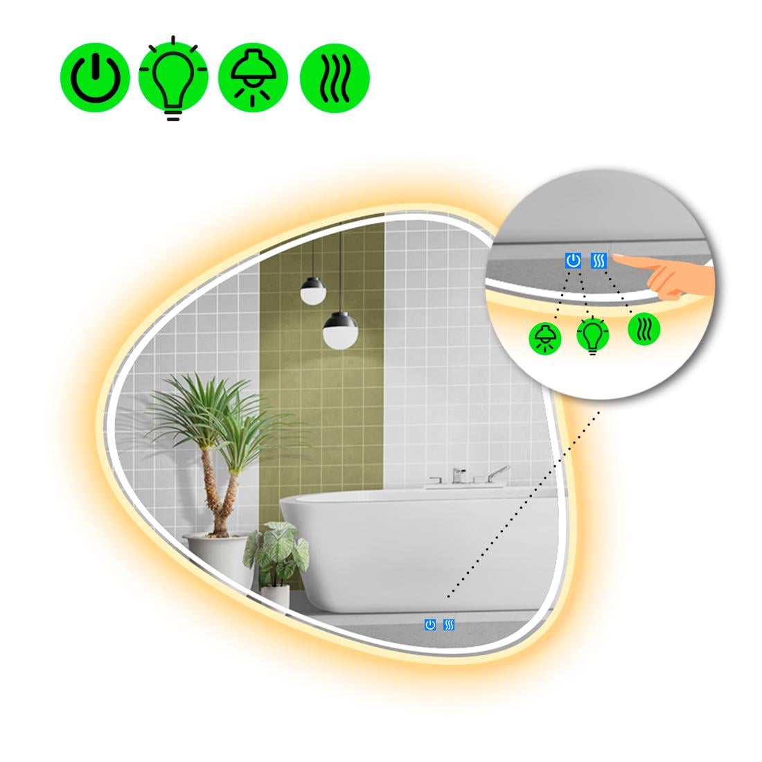 Зеркало с LED подсветкой Nuvola 4 с двумя сенсорами/часами и линзой с подсветкой 80x80 см (Nuvola4-21)