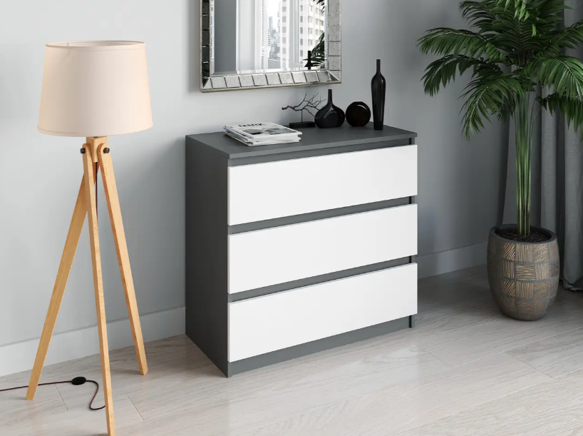 Комод II FT-214 в стиле лофт на 3 ящика без ручек из ДСП Антрацит/Белый (29634325)