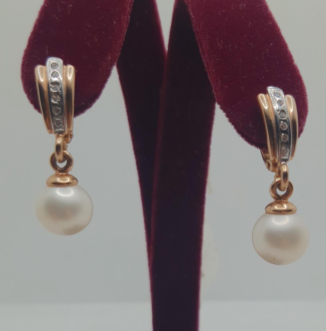 Серьги золото белый жемчуг 585° 6,38 г (с374)