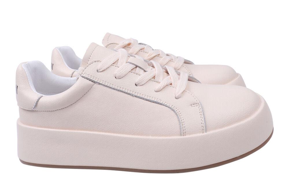 Кеди жіночі Gifanni зі шкіри на низькому ходу на шнурівці р. 36 Пудровий (95-21DTC)