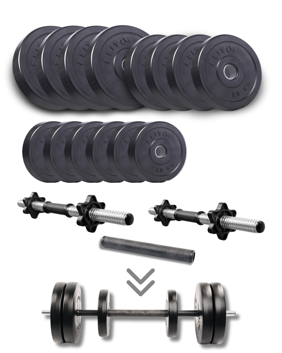 Набір гантелі-штанга Elitum Titan 39 кг з перехідником (4625)