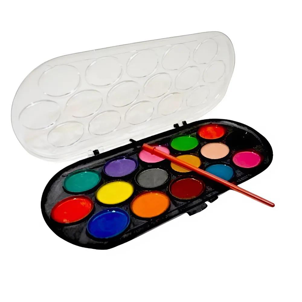 Фарби акварельні напівсухі Stenson WW00567ST з пензликом 16 кольорів