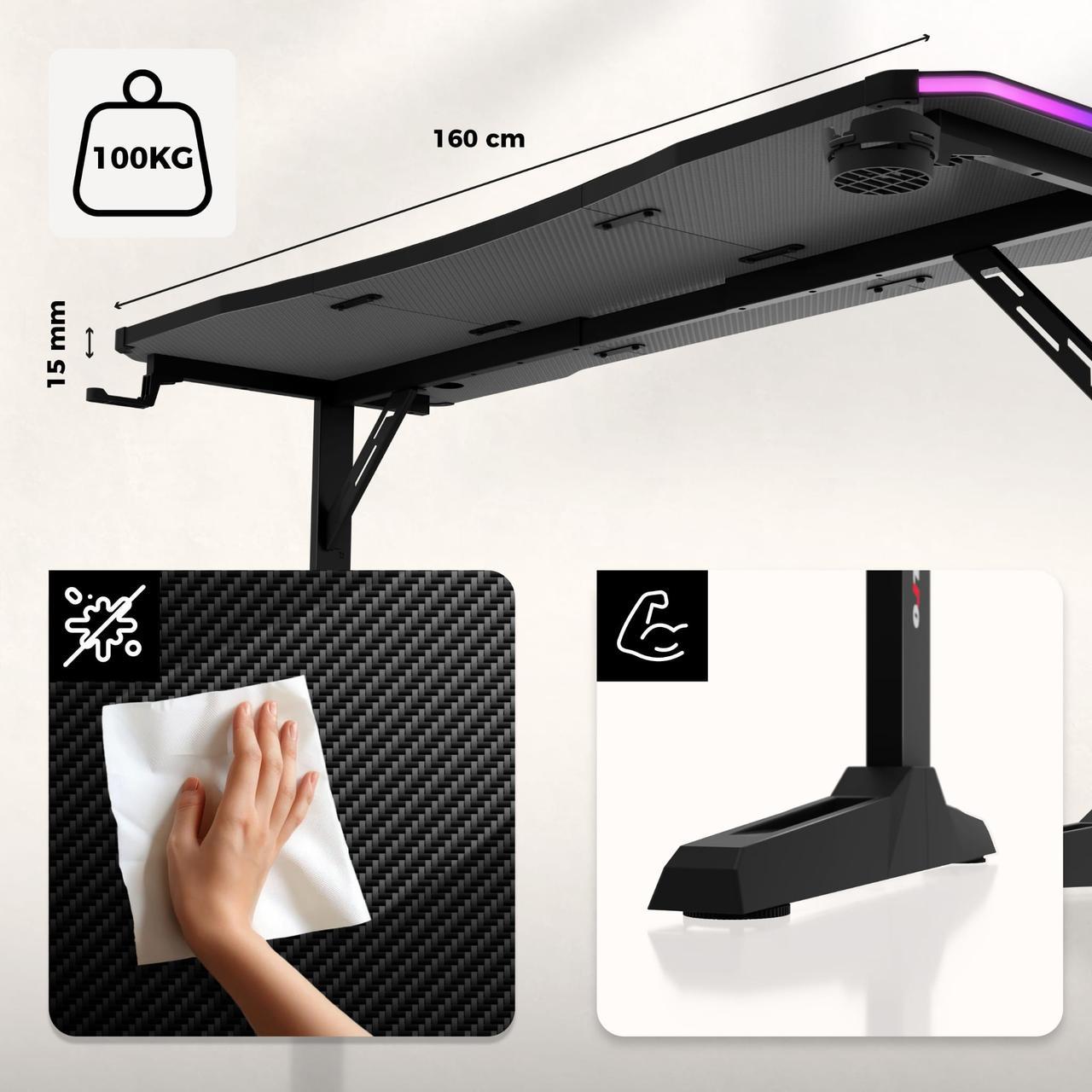 Комп'ютерний стіл Huzaro Hero 4.6 RGB Black (30087299) - фото 5