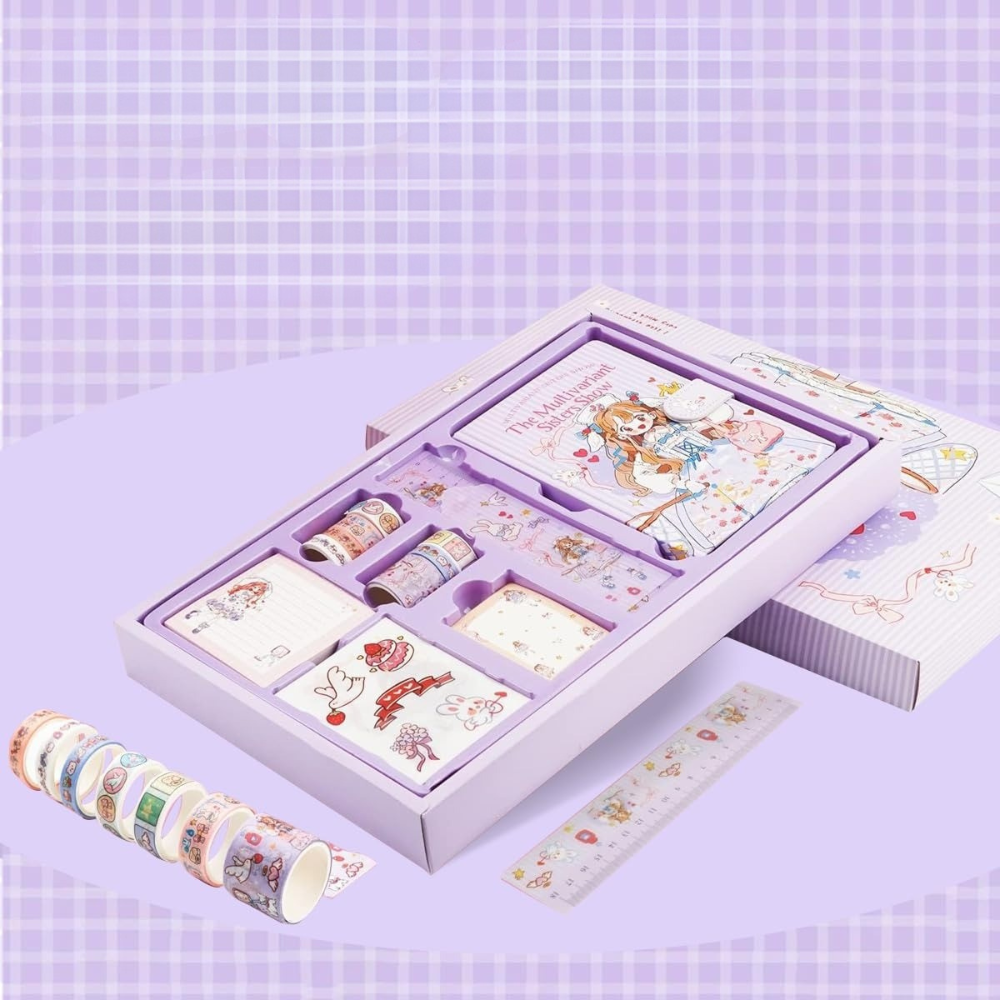 Набір блокнот з канцелярським приладдям дитячий в подарунковій упаковці для дівчаток 390х240 см Фіолетовий - фото 4