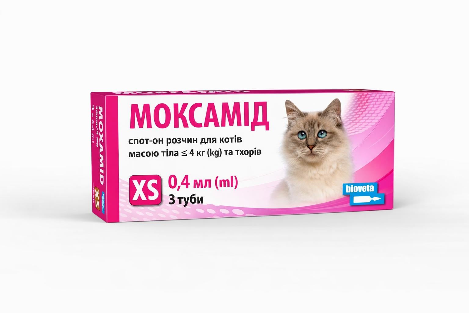 Краплі Bioveta Моксамід від бліх і кліщів для котів до 4 кг 0,4 мл 3 піпетка XS