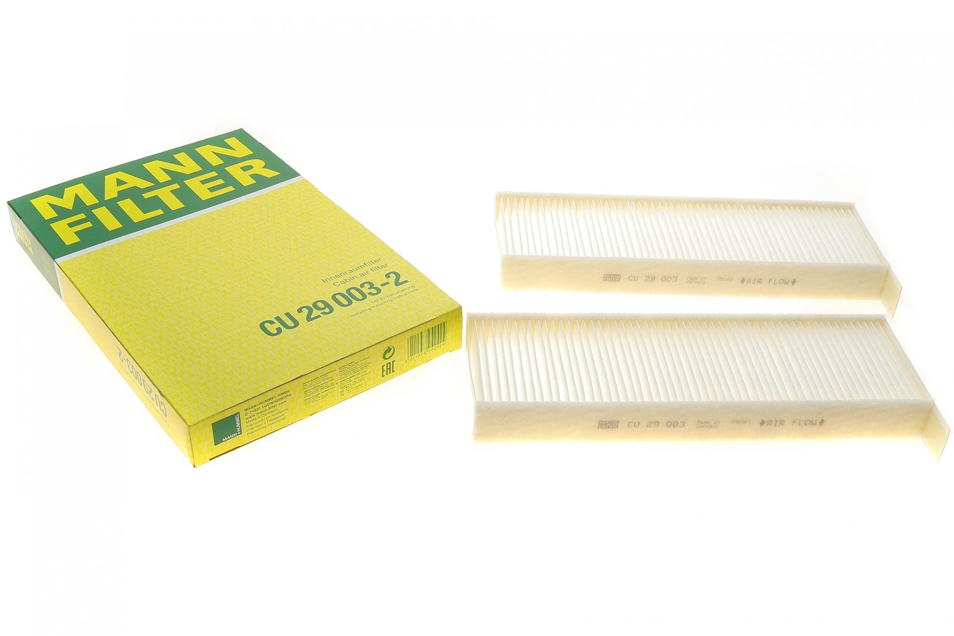 Фильтр салона Mann-Filter для Peugeot Partner/Citroen Berlingo/C4 08-/Jumpy/C5 16-/Fiat Doblo/Scudo 22- 2 шт. (CU 29 003-2)
