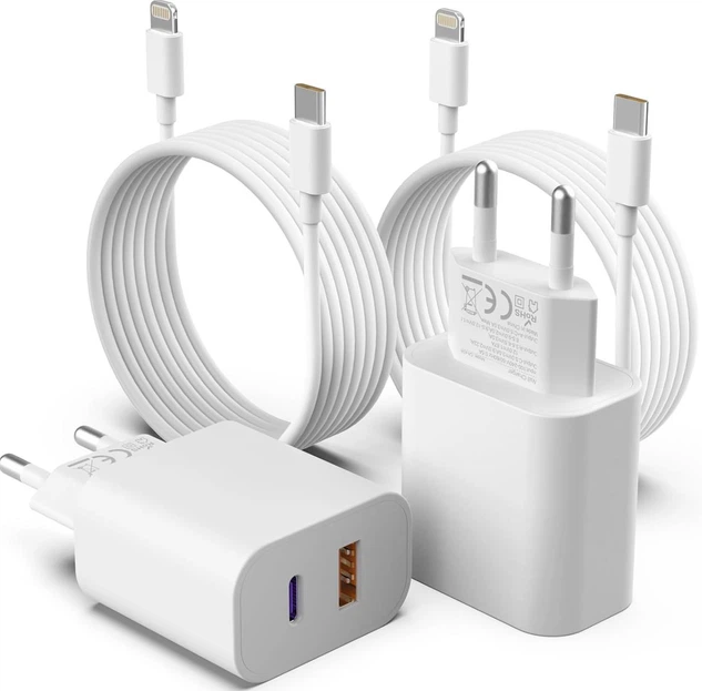 Зарядное устройство с быстрой зарядкой MFi 20W PD для iPhone с USB-C to Lightning для iPhone 14/13/12/11 2 м 2 шт. (35276118)