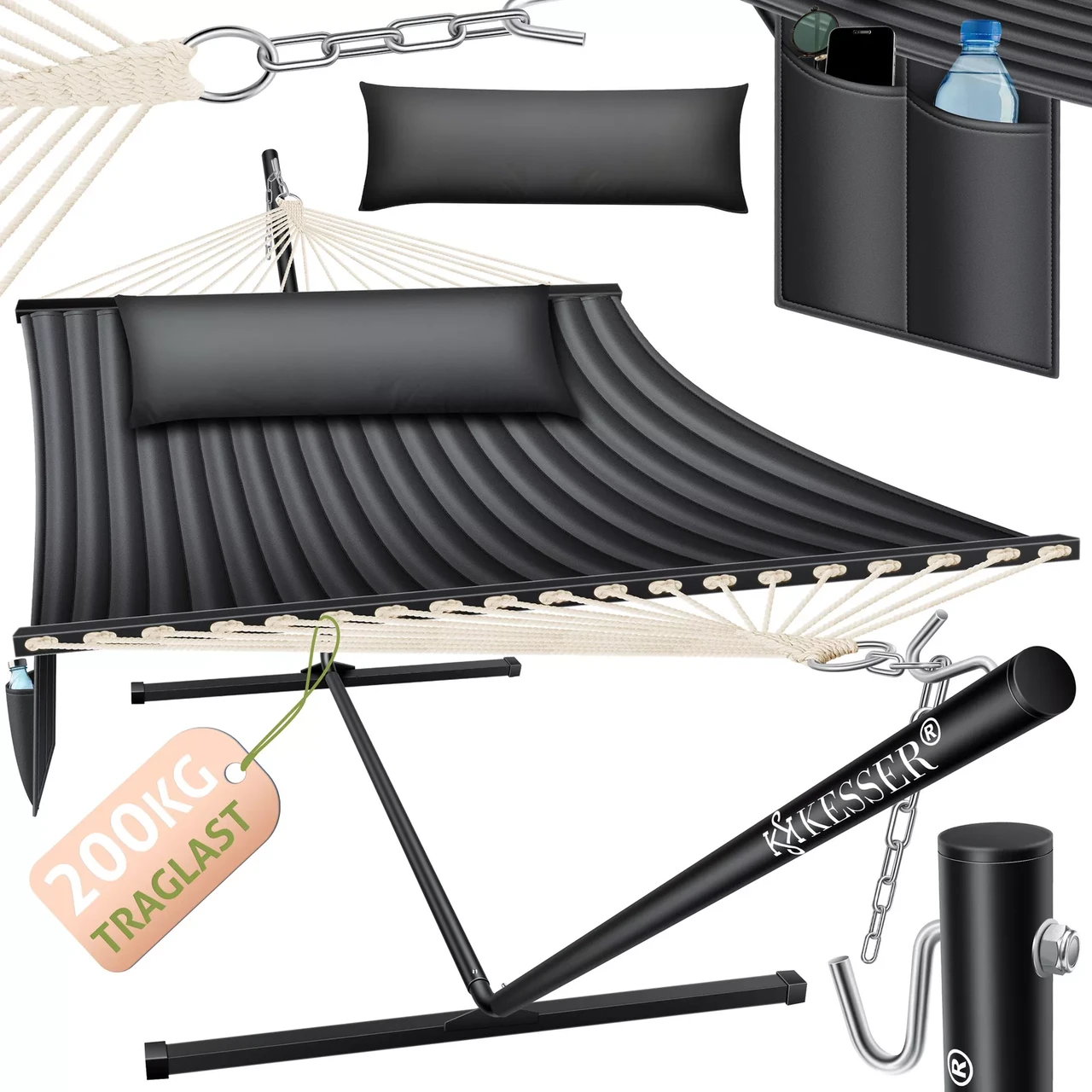 Гамак подвесной для сада и дачи KESSER 200 кг 360x120x115 см (4260729118875) - фото 2 Гамак подвесной для сада и дачи KESSER 200 кг 360x120x115 см (4260729118875) - фото 2