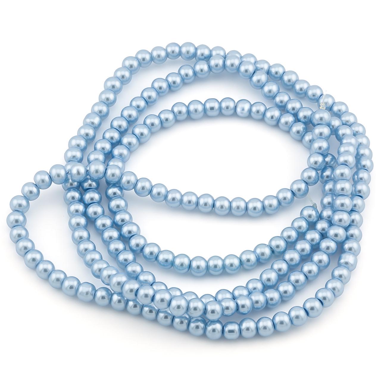 Бусины стеклянные на нитке под жемчуг 4 мм 80 см 209 шт. Светло-синий (БЖ0004к71)