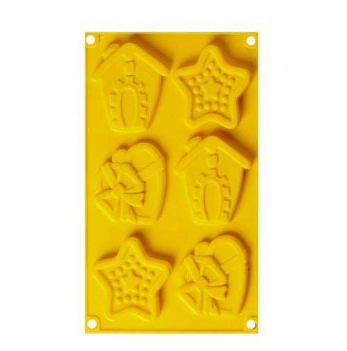 Форма для выпекания печенья Праздничная на 6 ячеек силиконовая Желтый (85631c6b)