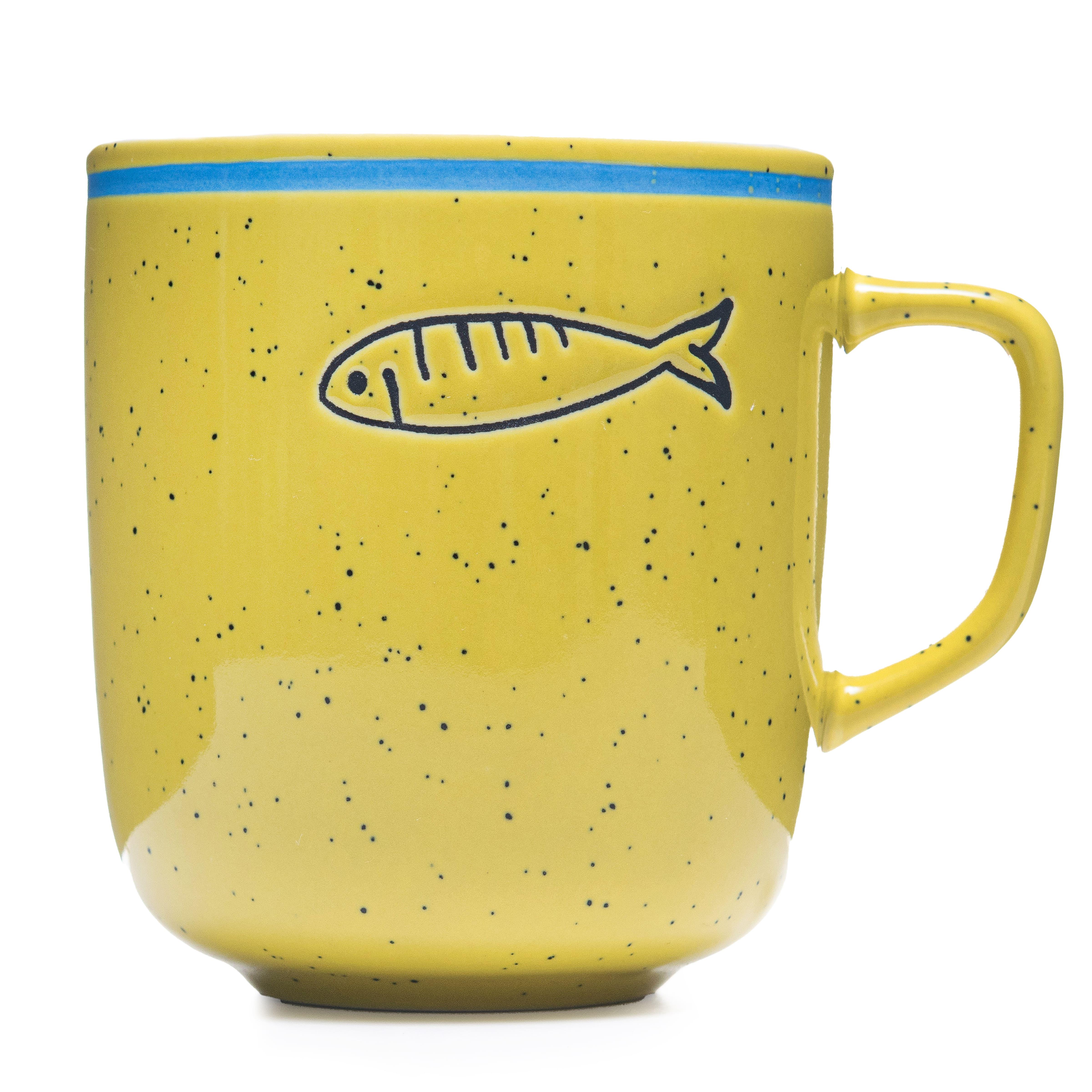 Набор чашек elemi Fish&Chill с подставкой керамика/металл 390 мл 4 шт. Желтый/Голубой (УТ-00094453) - фото 7