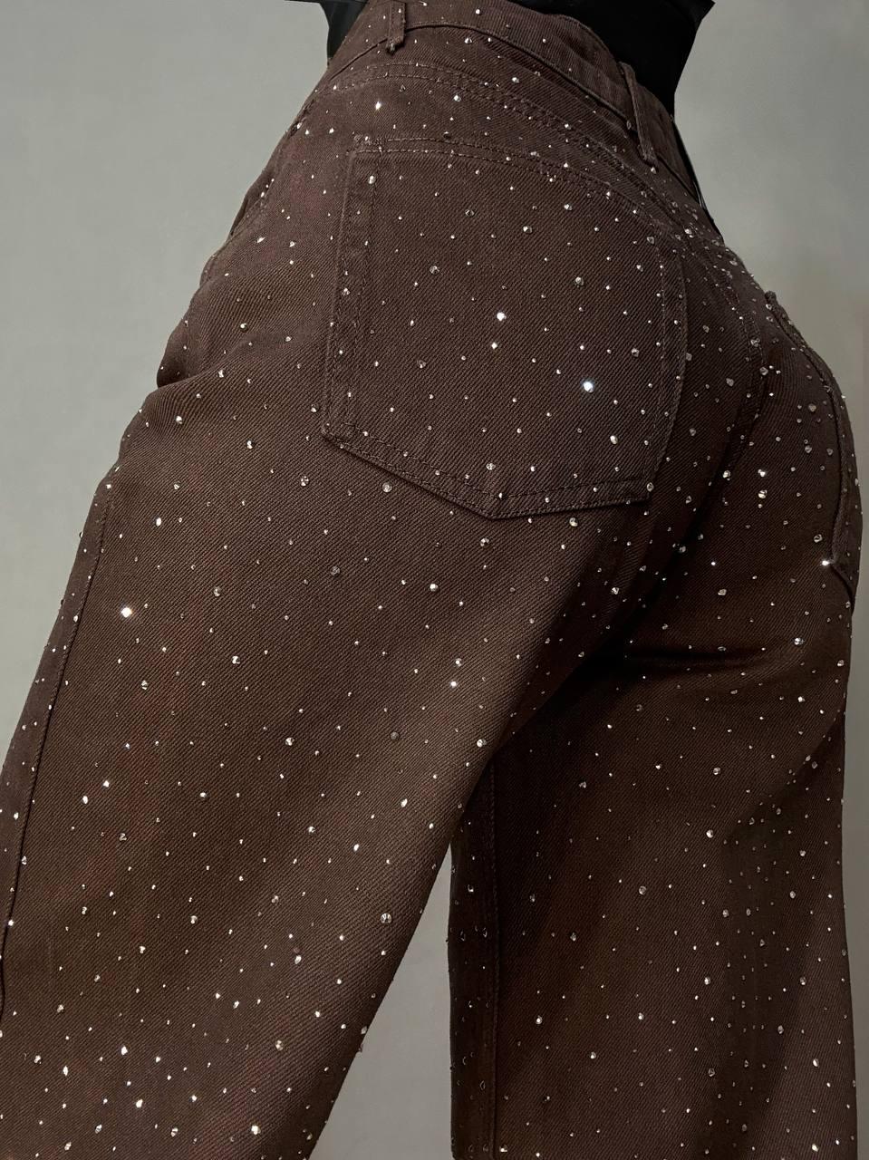 Джинсы женские Dk-49 1720 Palazzo Baggy с камушками широкие р. 40 Коричневый (5978) - фото 5