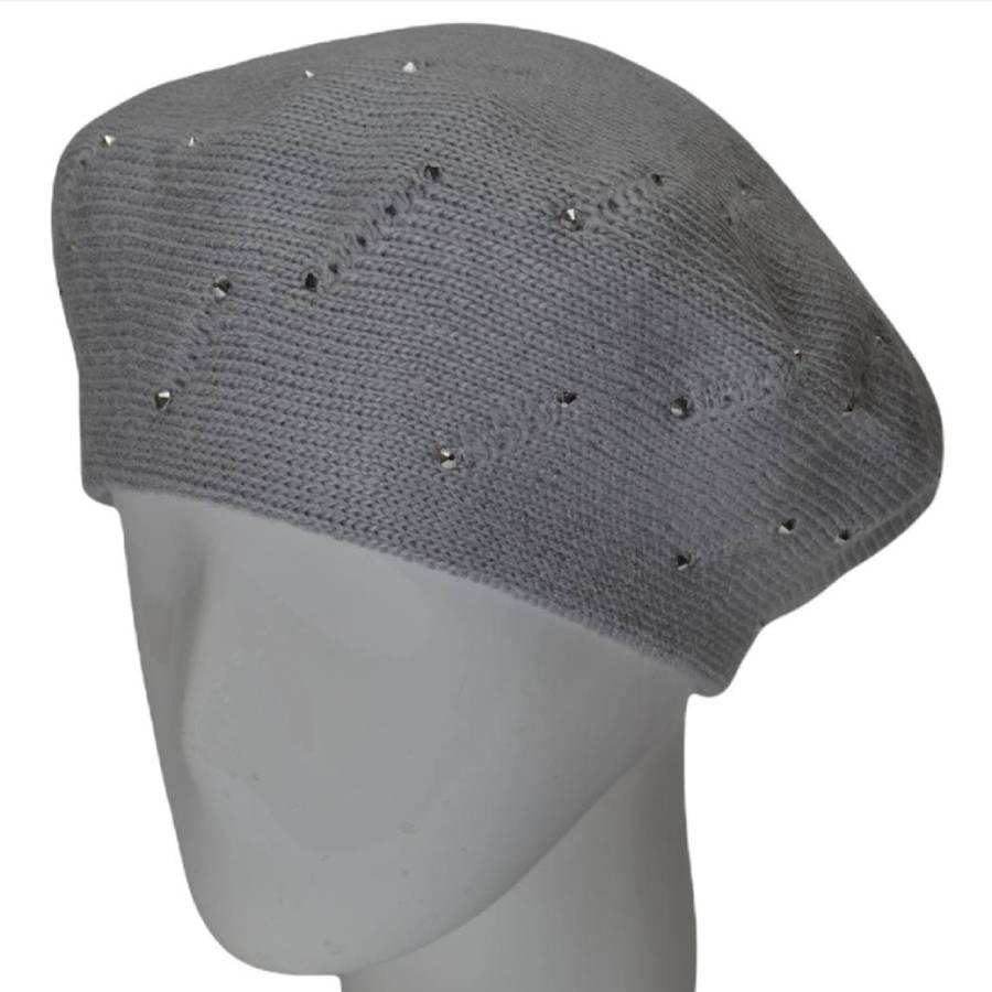 Берет женский Lirus Нимфа двойной из шерсти с стразами Серо-голубой