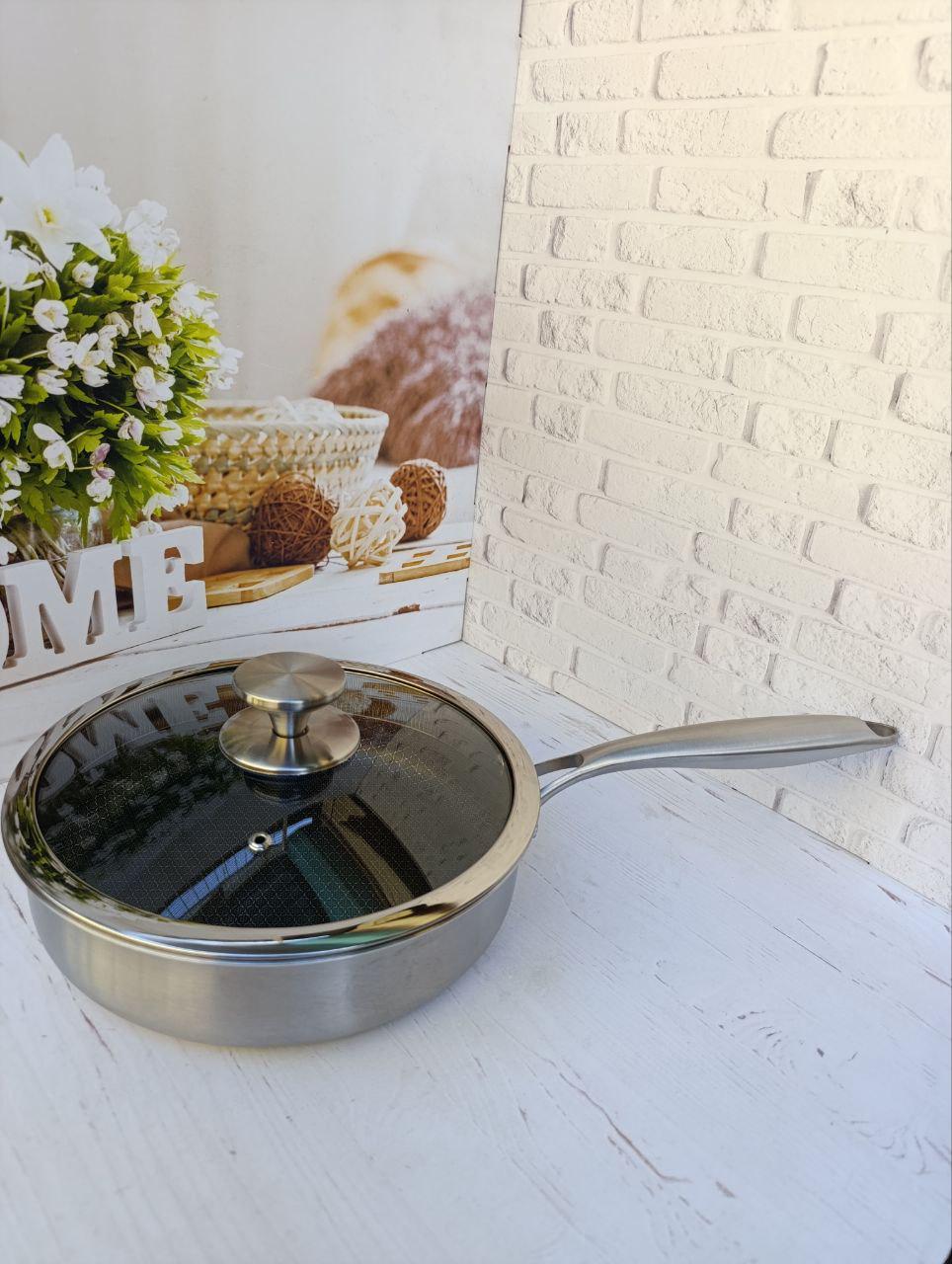 Сковорода глубокая Benson нержавеющая сталь с антипригарным покрытием 28 см (BN-588)