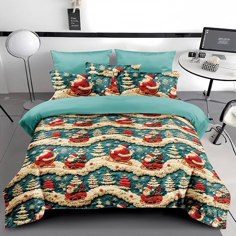 Постельное белье сатин 5D двуспальное 70х70 см. Синий с зеленым - фото 1 Постельное белье сатин 5D двуспальное 70х70 см. Синий с зеленым - фото 1