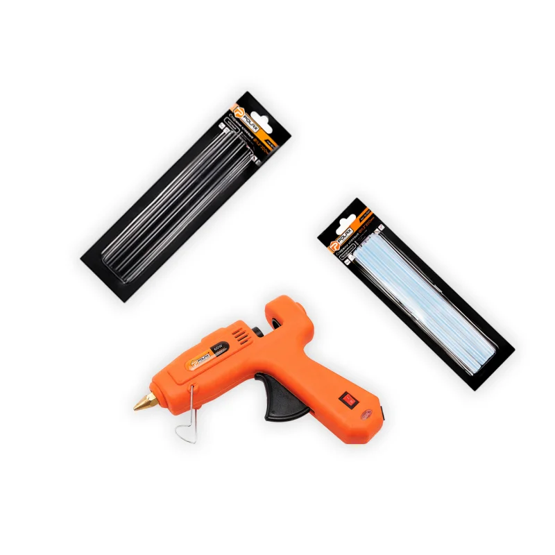 Набор клеевой Polax с пистолетом 11,2 мм 60-100W 6 прозрачных стержней и 6 черных (322-03)