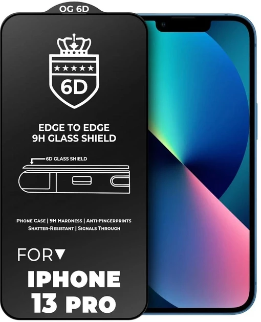 Защитное стекло для IPhone 13 Pro 6D противоударное.