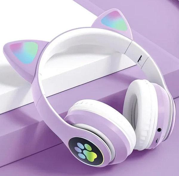 Бездротові навушники з котячими вушками і RGB підсвіткою (Cat VZV-23M Purple)