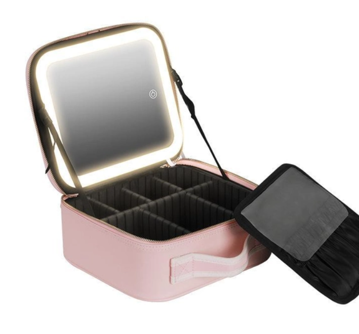 Косметичка-органайзер дорожная с ручкой/зеркалом/LED-подсветкой Розовый (1abf57e8)