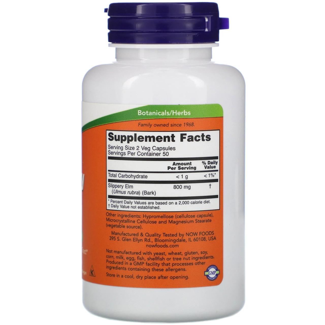 В'яз червоний Now Foods Slippery Elm для здоров'я шлунка 100 рослинних капс. 400 мг - фото 2