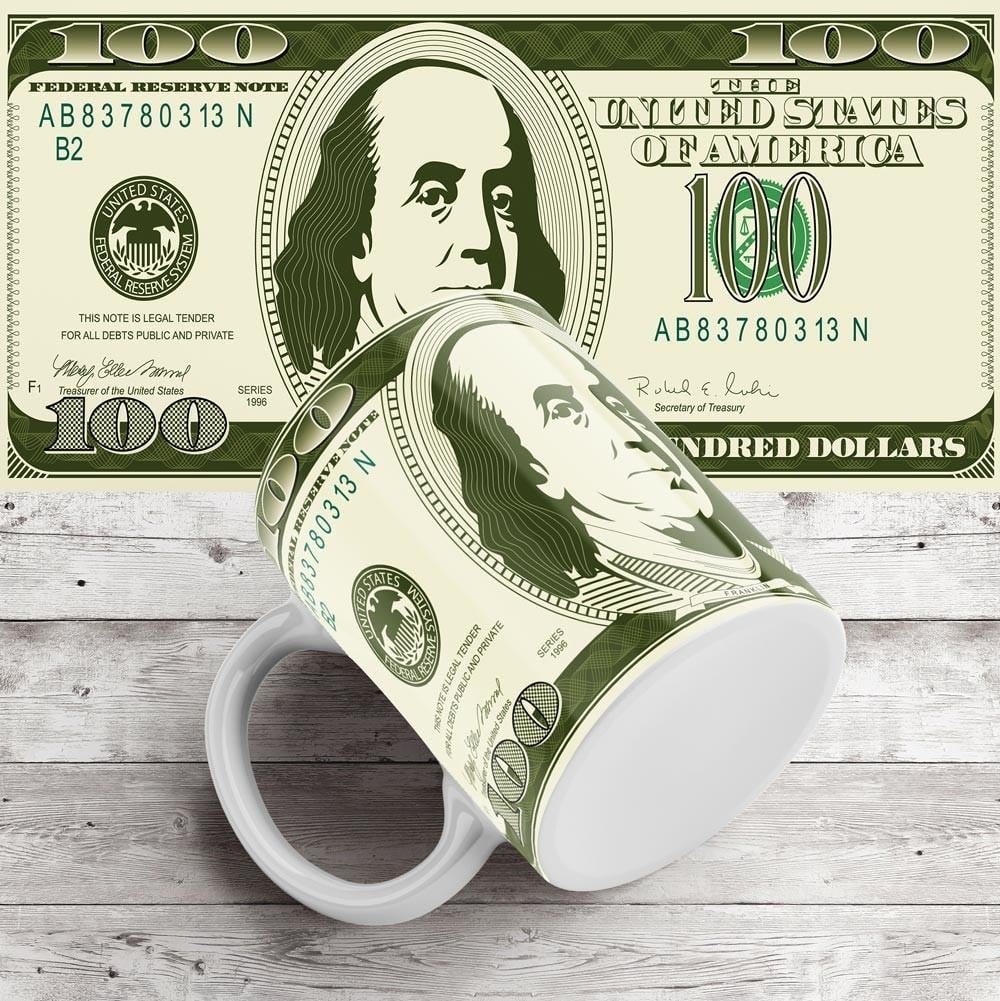 Чашка с рисунком 100 долларов 330 мл