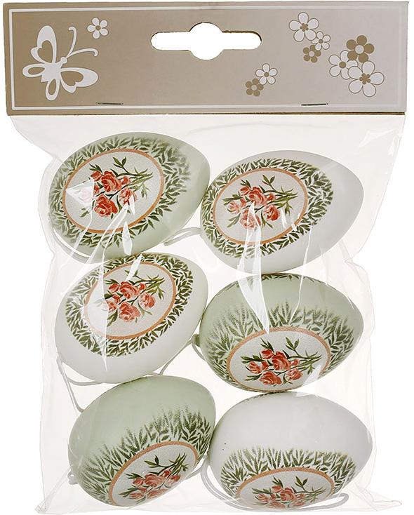 Набор пасхальный декоративный Яйца 6 подвесок 4х6 см Белый с зеленым