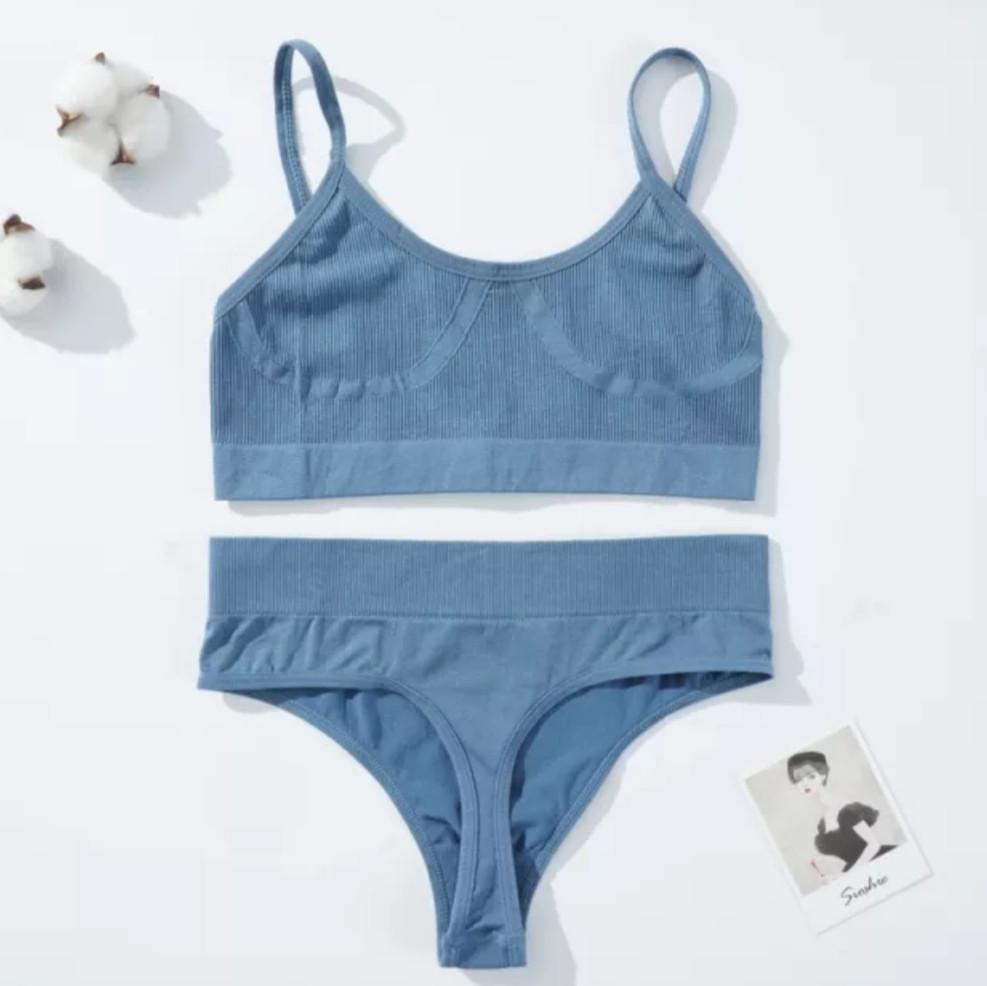 Комплект нижньої білизни в рубчик M/L Темно-пудровий (1710861742) - фото 3