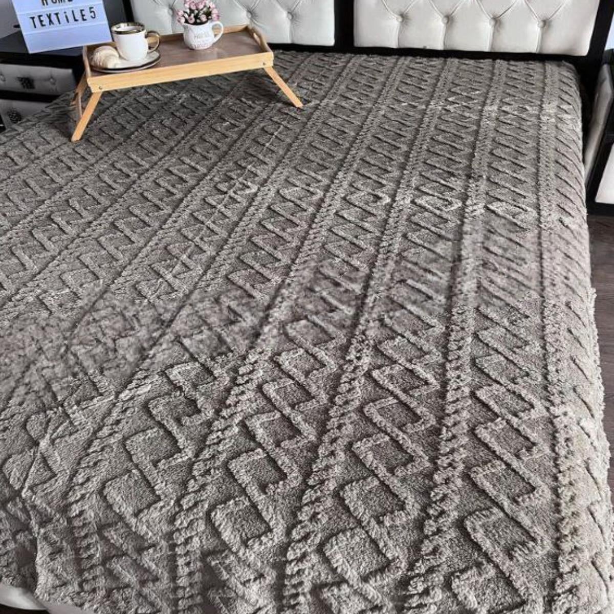 Плед пушистый Koloco Ромбик евро 200х220 см Темно-серый (37161)