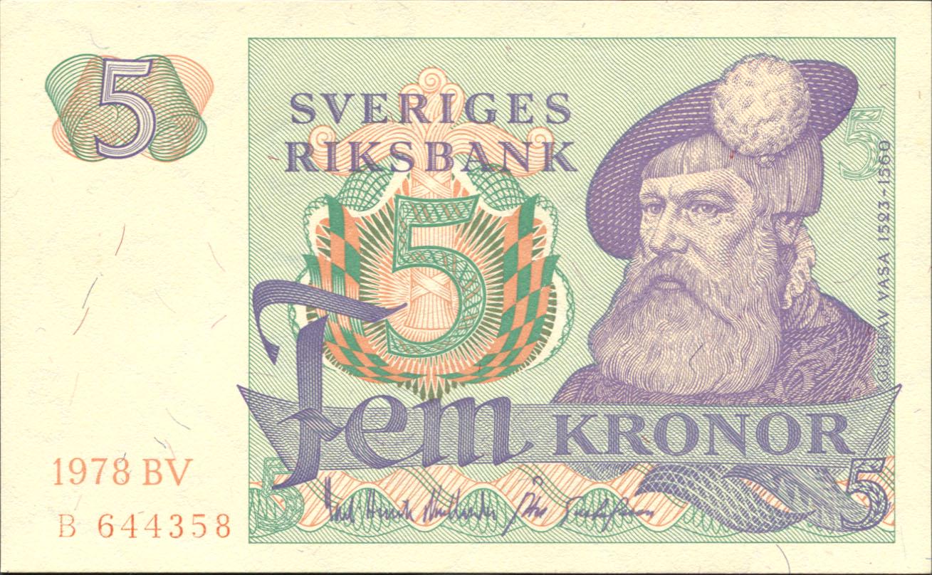 Коллекционная банкнота Швеция 1978 5 крон P51d UNC