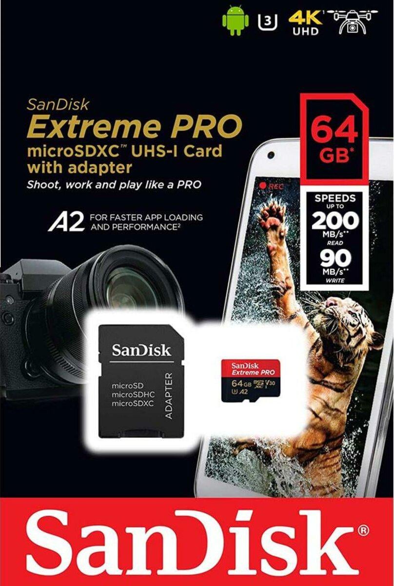 Карта памяти SanDisk microSDXC Extreme Pro 64 Гб с адаптером (SDSQXCU-064G-GN6MA) - фото 2