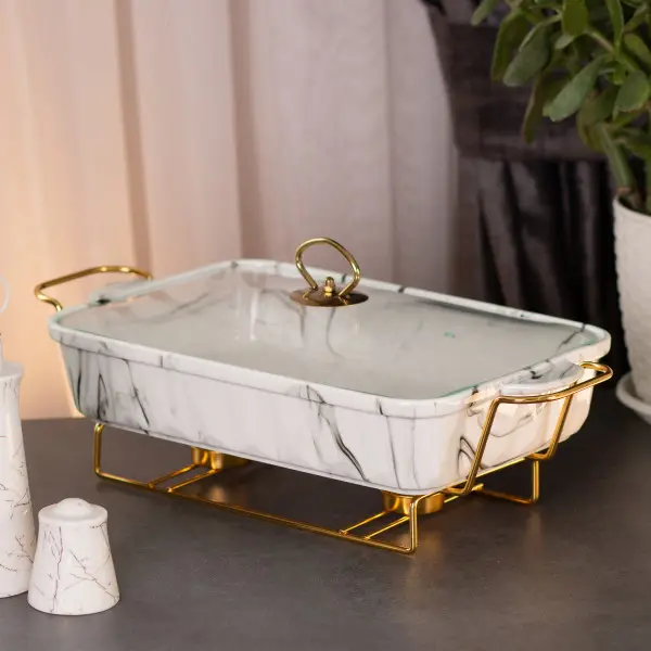 Мармитница настольная фарфоровая 1,5л 35х19х11,5 см Белый