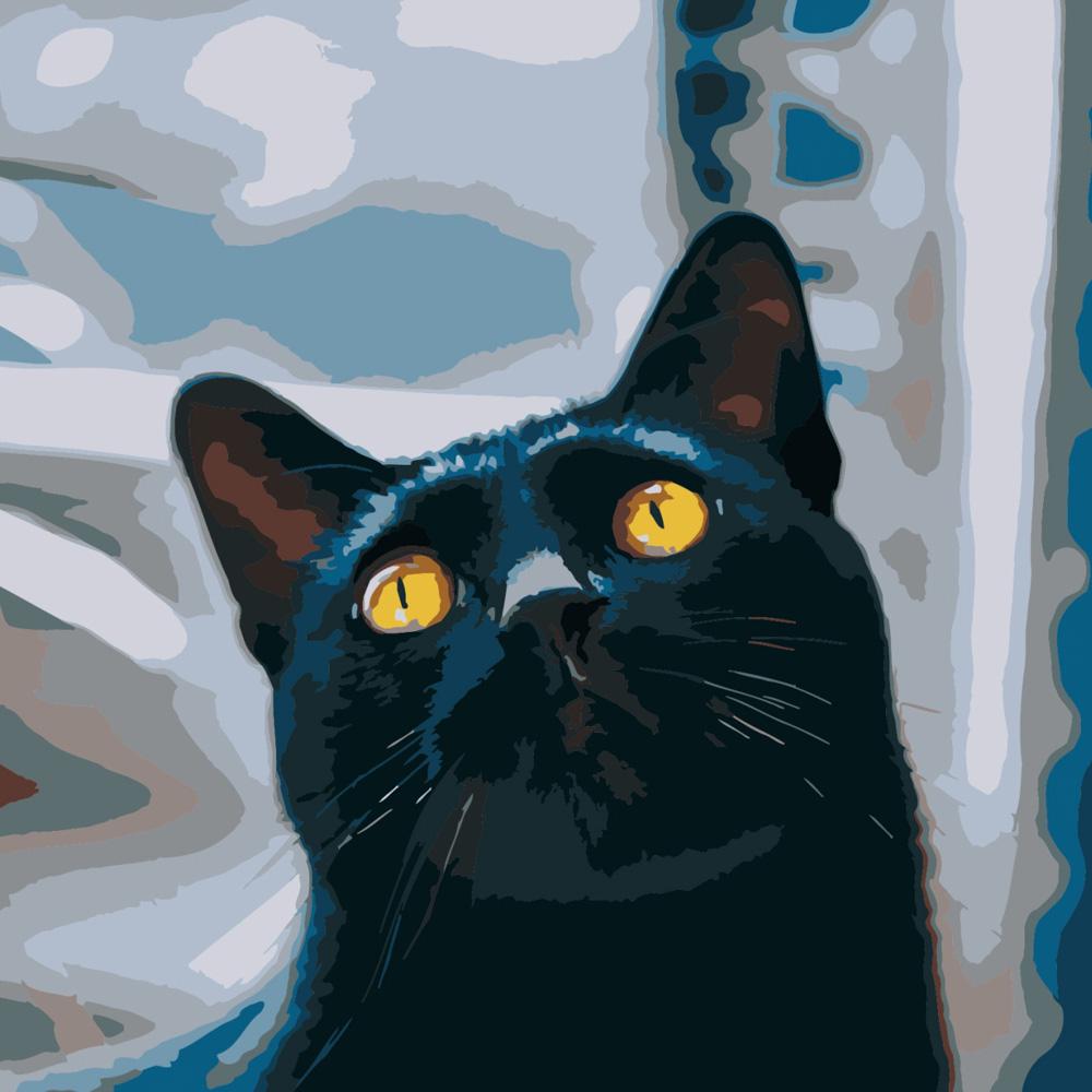 Картина за номерами Strateg Преміум Котик з жовтими очима 40х40 см (SK022)