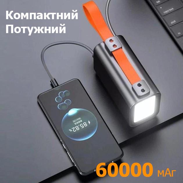 Повербанк для ноутбука/телефона QC 3.0 PD з ліхтариком 60000 mAh 100 W Сірий (13528676) - фото 7