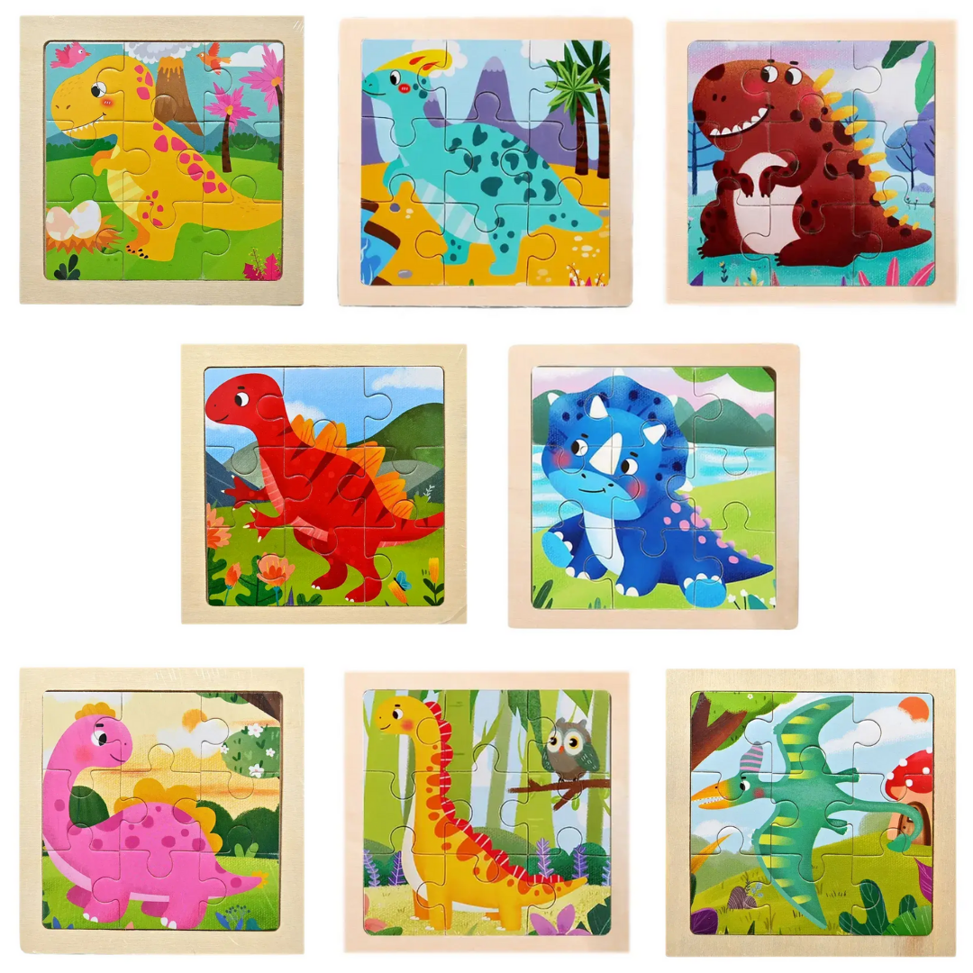 Пазл деревянный Динозавры из 9 эл. 11x11 см 8 шт. (2784008604)