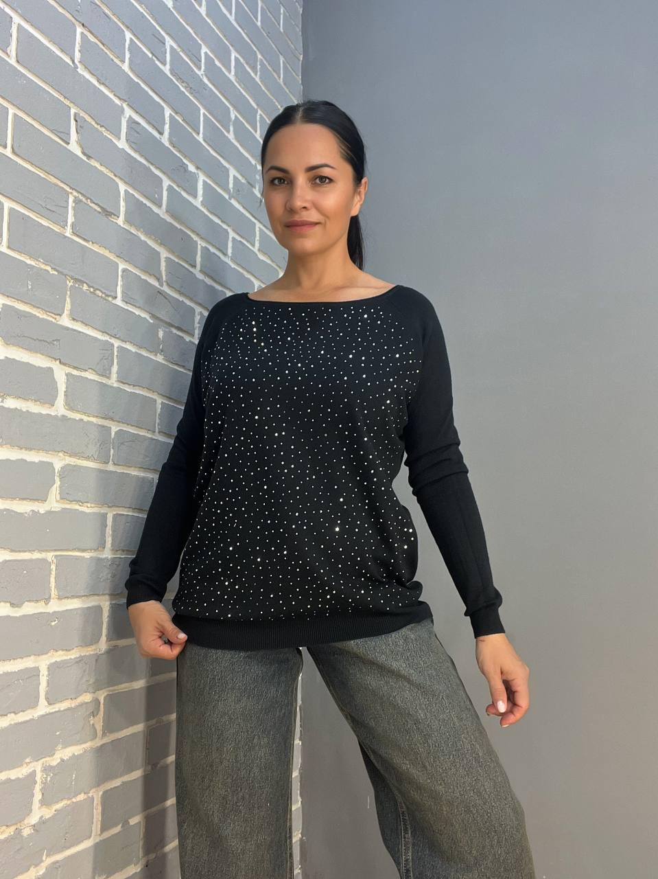 Джемпер женский ACCORDDREAM 9067 тонкий свитер россыпь камней OS Черный (960) - фото 8