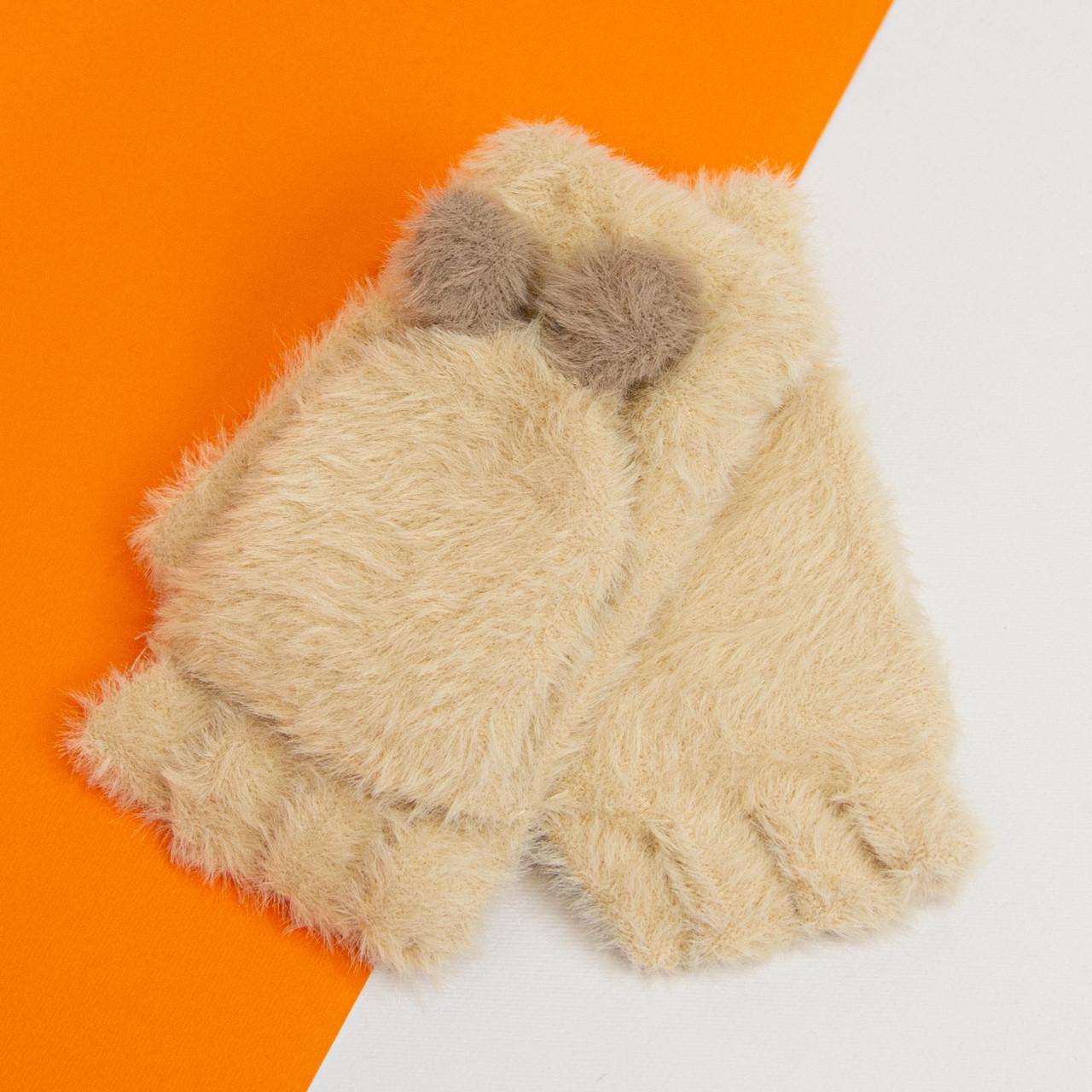 Перчатки детские на 7 - 8 - 9 - 10 лет для девочек зимние Бежевый (20-25-22)