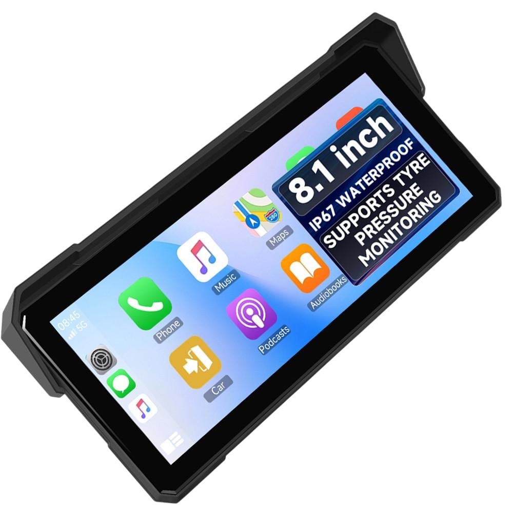 Монитор для мотоцикла беспроводной CarPlay&Android Auto 8,1" Podofo A4711 навигатор Bluetooth TPMS IP67 пульт на руль