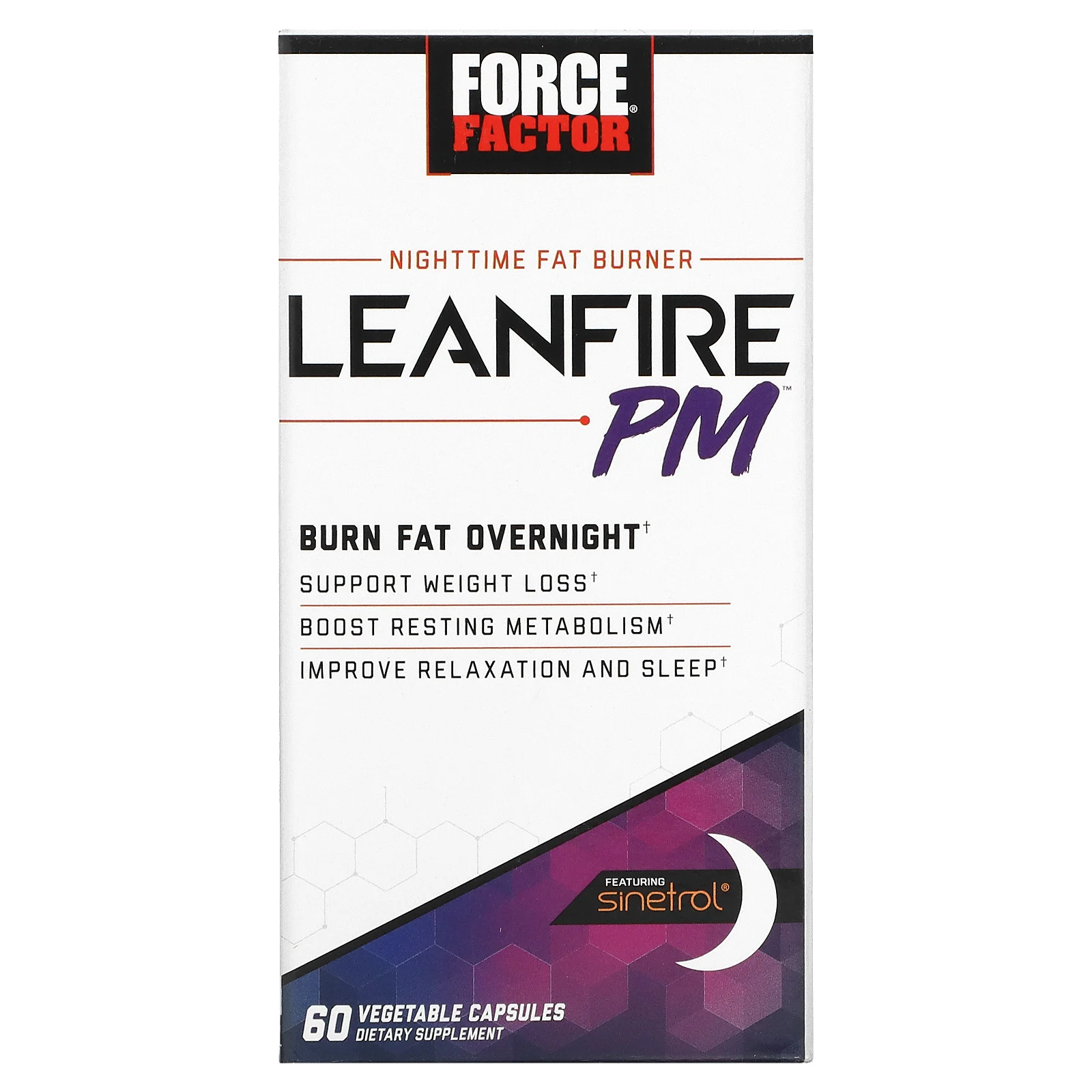 Спалювач жиру Force Factor Leanfire PM нічний 60 рослинних капсул