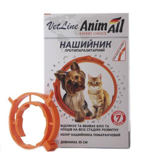Ошейник противопаразитарный AnimAll VetLine для кошек и собак 35 см Оранжевый