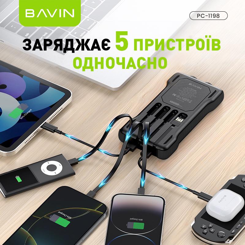 Повербанк BAVIN PC1198 SOLAR Led Lights 10000 mAh Black (Y-PC1198 BK) - фото 6